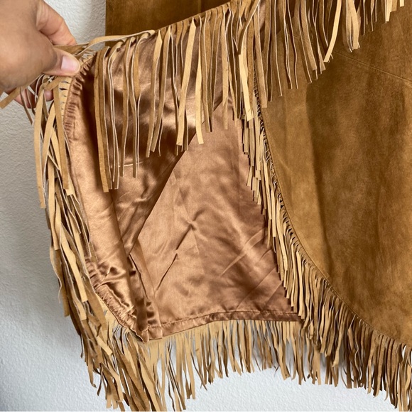 Vintage Lew Magram Collection Western Leather Suede Finge Wrap Midi Skirt sz 14 - Picture 6 of 13